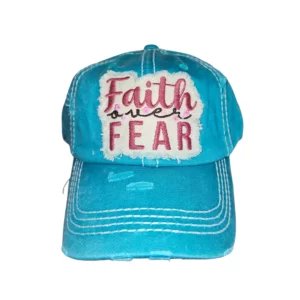 Faith Over Fear Washed Vintage Ball Cap - Blue