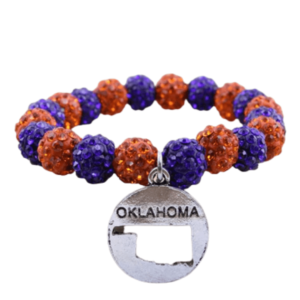 Crystal Stretch Bracelet with Oklahoma State Shape - Blue & Orange